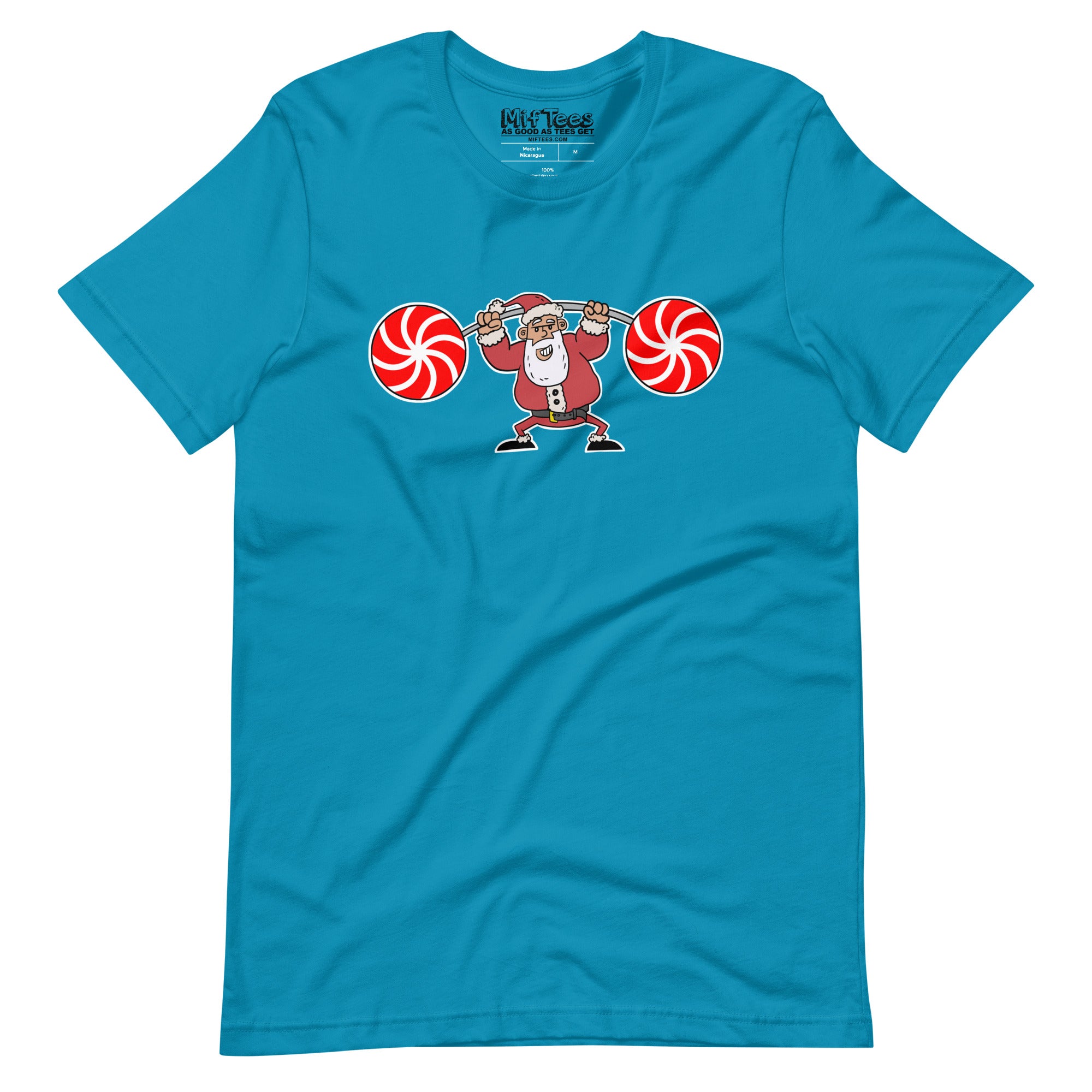 Santa Lifting Candy Cane Weights t-shirt