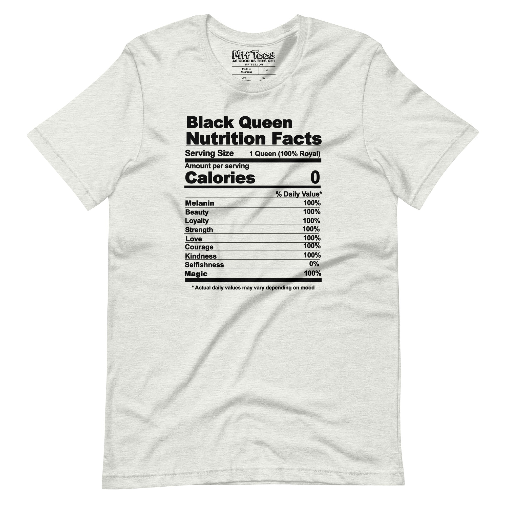 Black Queen Nutrition Facts t-shirt