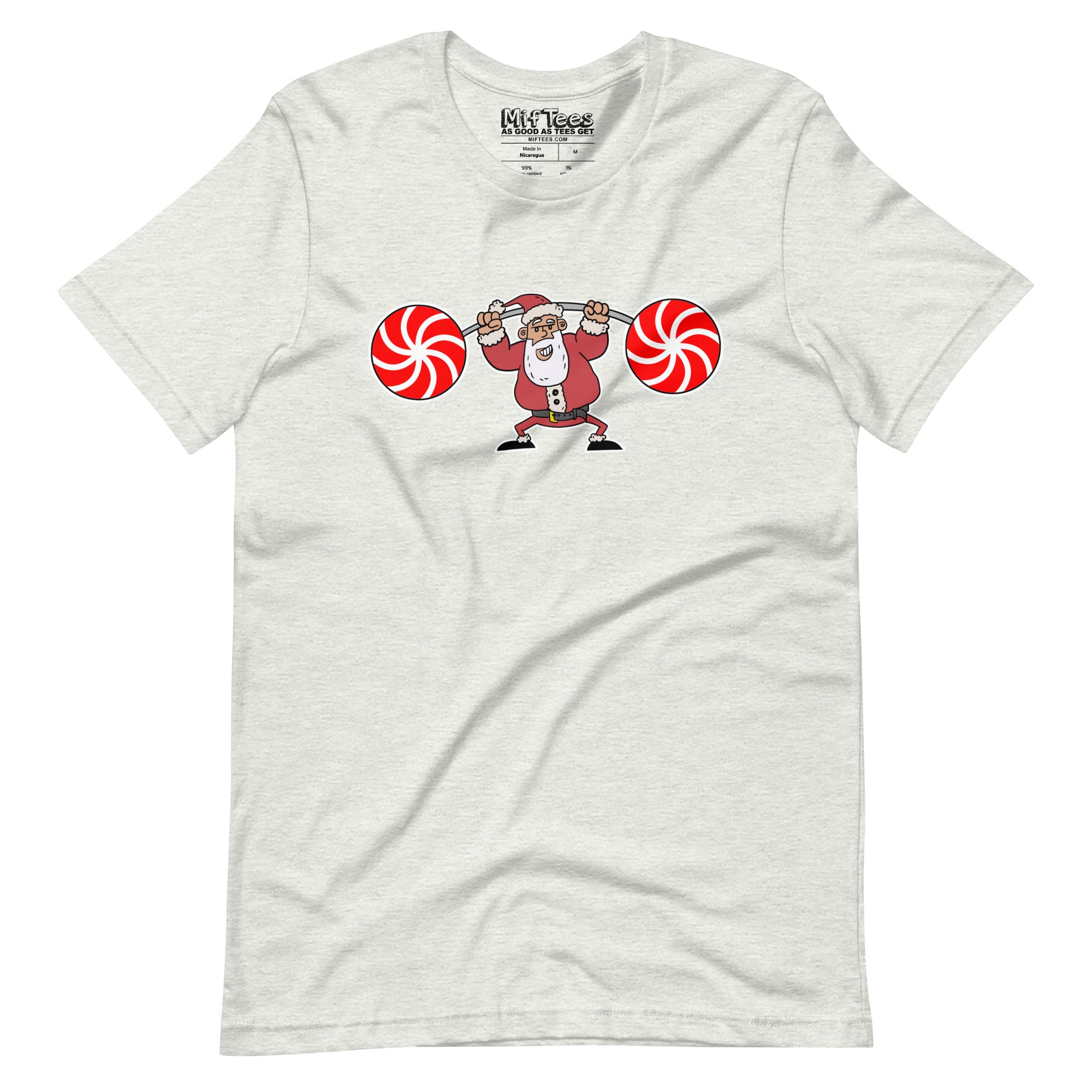 Santa Lifting Candy Cane Weights t-shirt