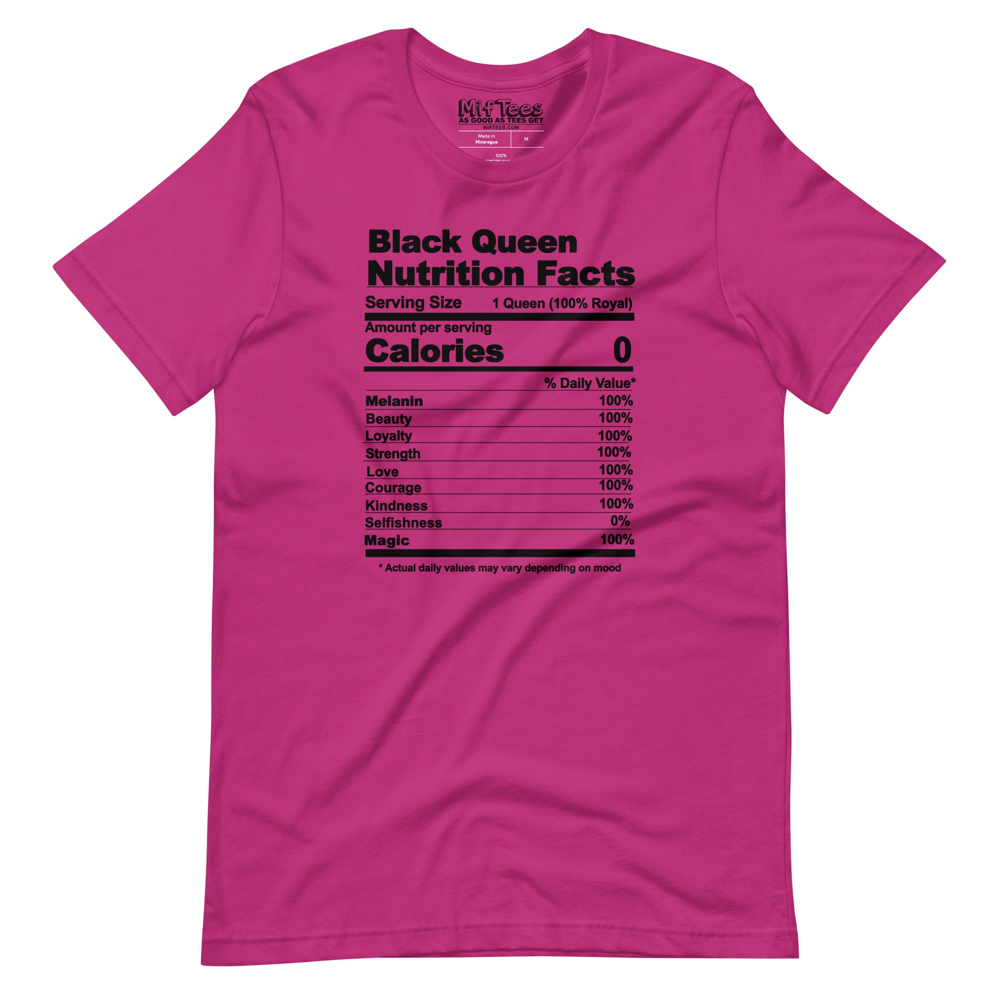 Black Queen Nutrition Facts t-shirt