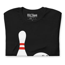 Load image into Gallery viewer, Cartoon Bowling Pin and Bowling Ball t-shirt
