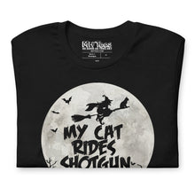 Load image into Gallery viewer, My Cat Rides Shotgun Halloween T-Shirt
