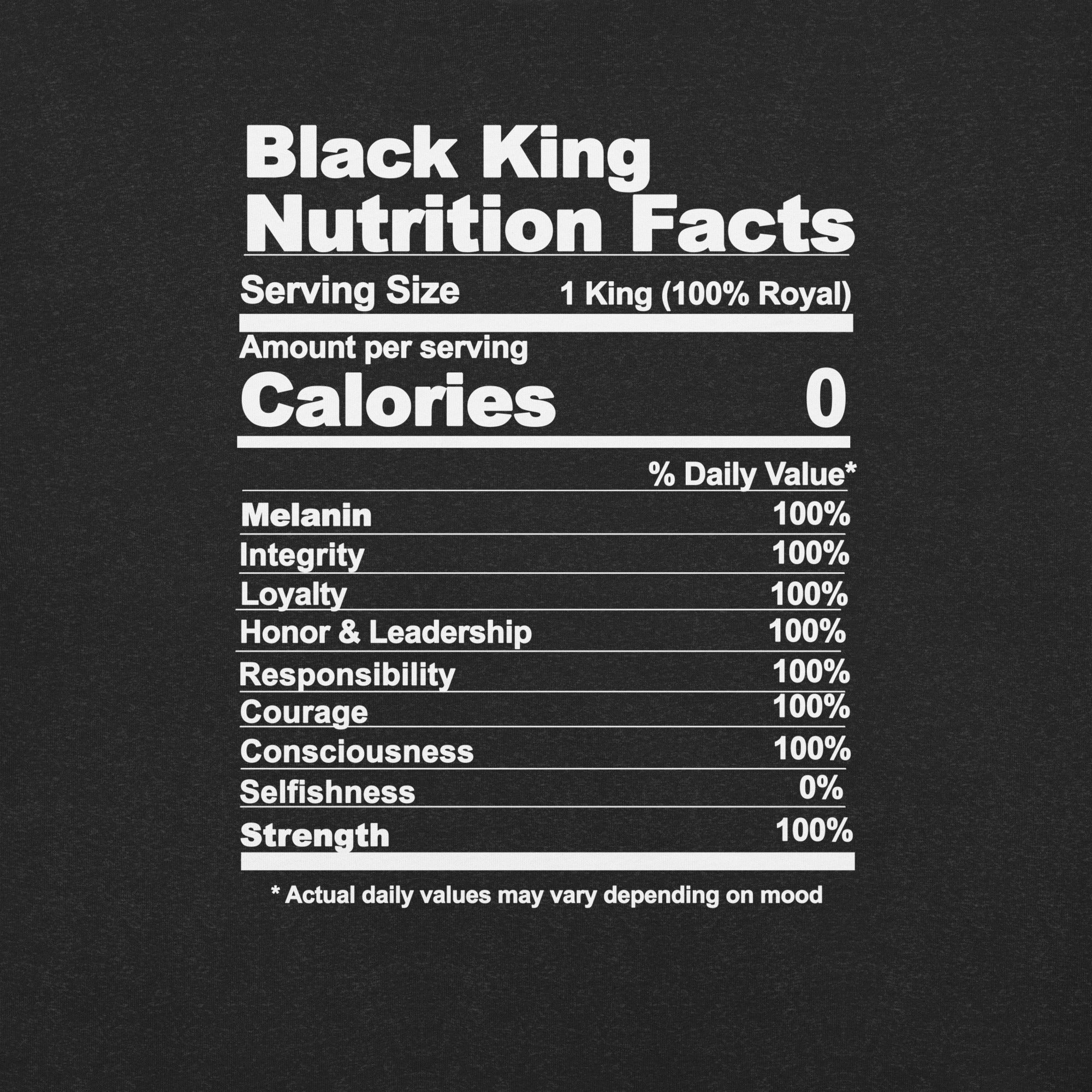 Black King nutritional facts t-shirt