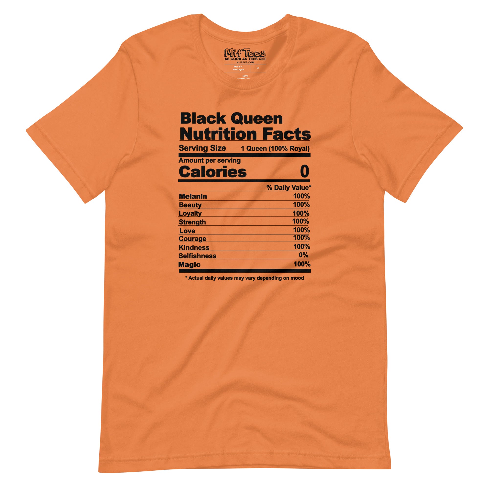 Black Queen Nutrition Facts t-shirt