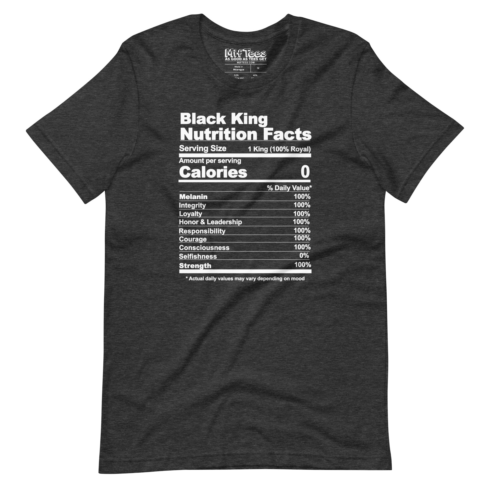 Black King nutritional facts t-shirt