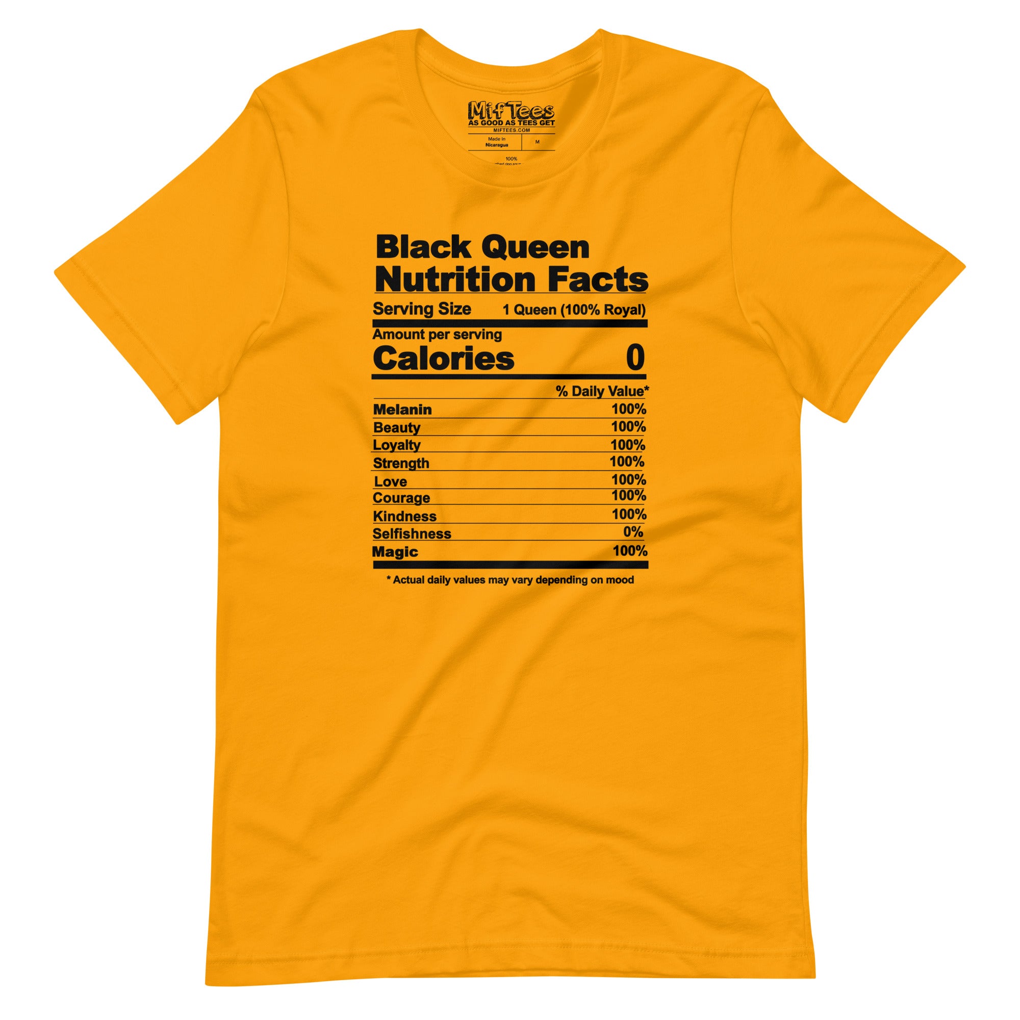 Black Queen Nutrition Facts t-shirt