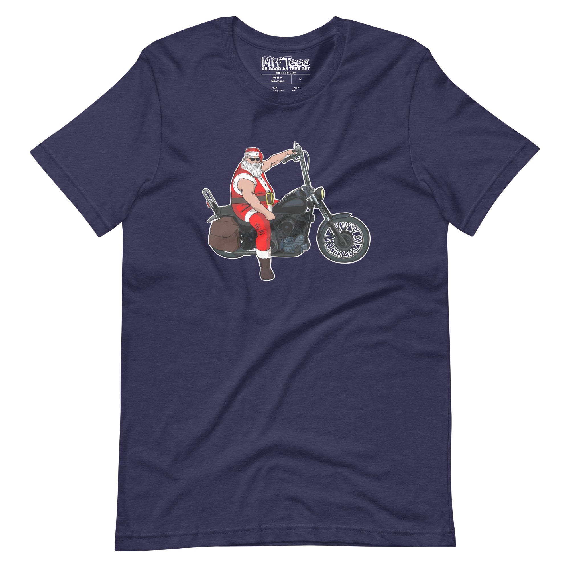 Metal Santa on Motorcycle with Sunglasses t-shirt