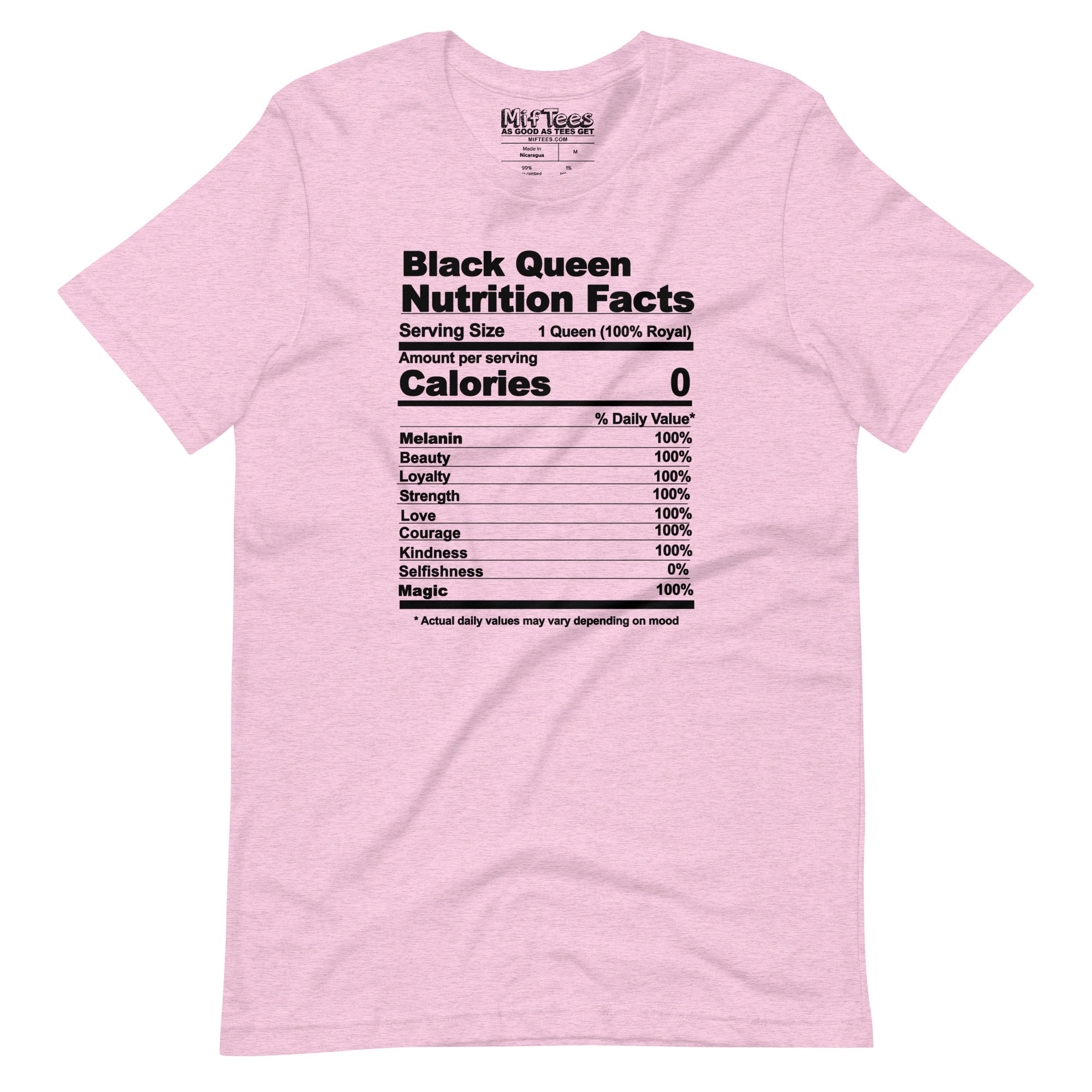 Black Queen Nutrition Facts t-shirt