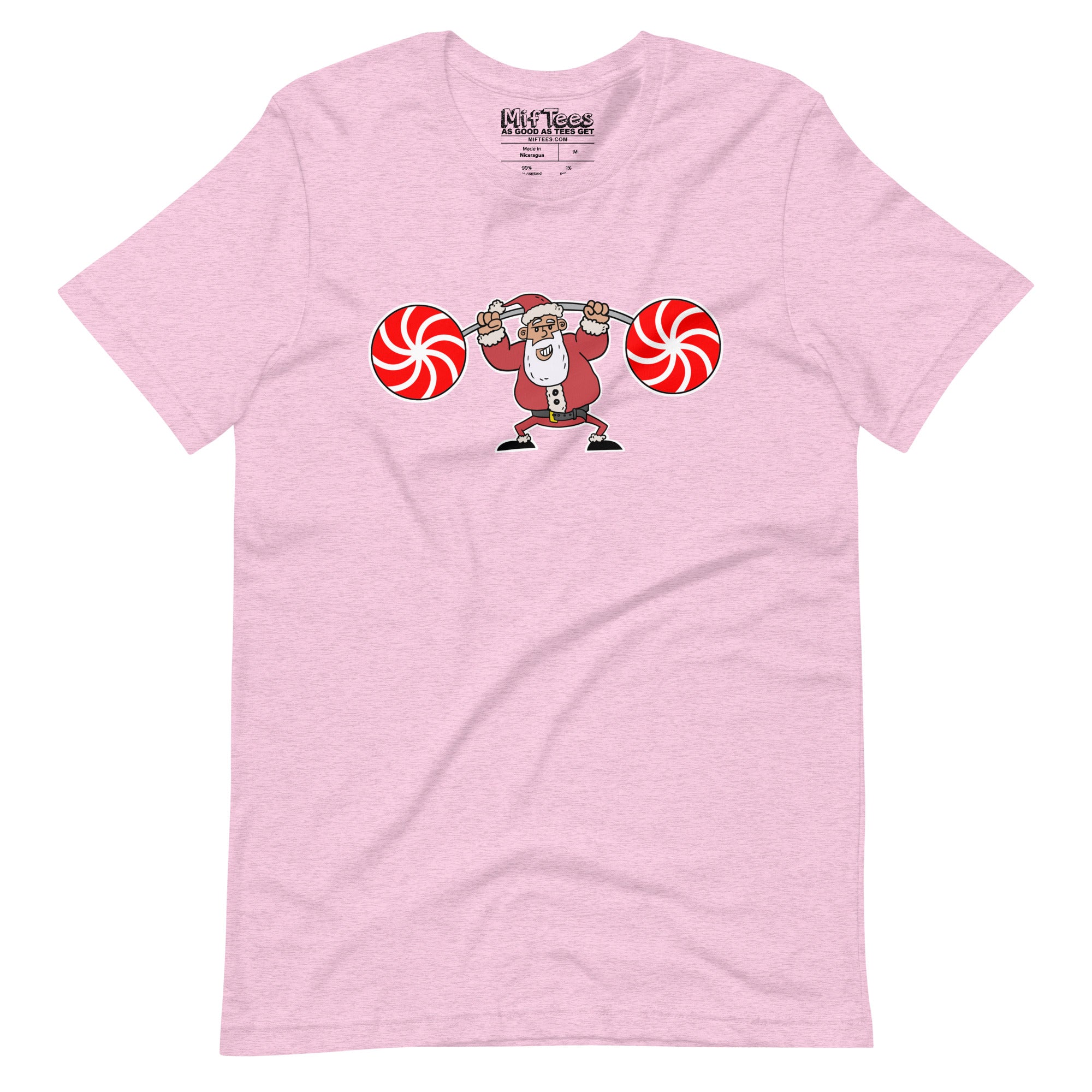 Santa Lifting Candy Cane Weights t-shirt