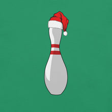 Load image into Gallery viewer, Bowling Pin with Santa Hat t-shirt
