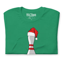 Load image into Gallery viewer, Bowling Pin with Santa Hat t-shirt
