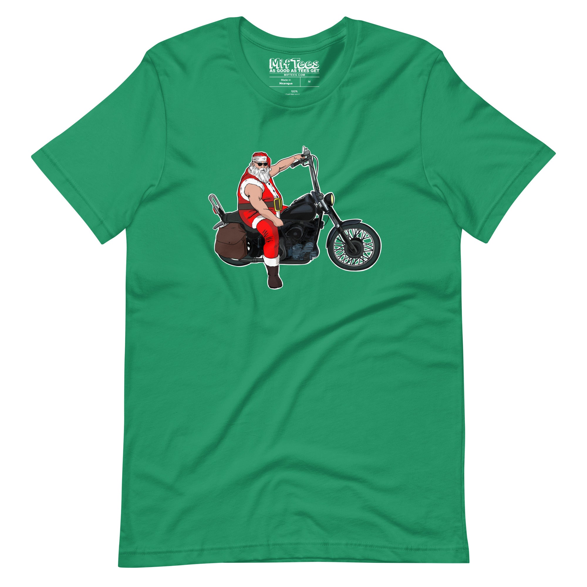 Metal Santa on Motorcycle with Sunglasses t-shirt