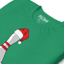 Load image into Gallery viewer, Bowling Pin with Santa Hat t-shirt
