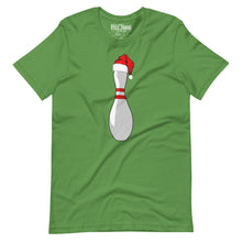 Load image into Gallery viewer, Bowling Pin with Santa Hat t-shirt
