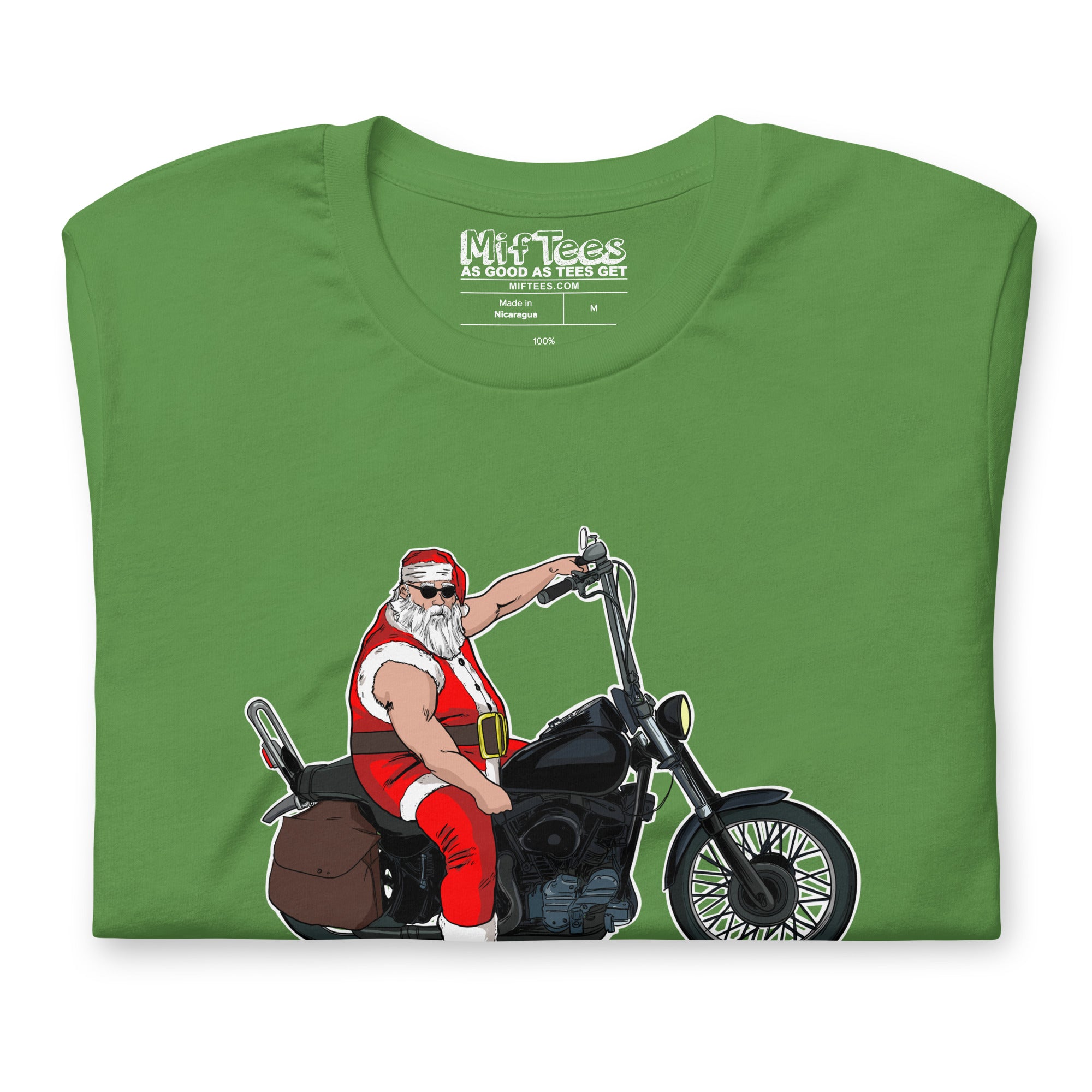 Metal Santa on Motorcycle with Sunglasses t-shirt