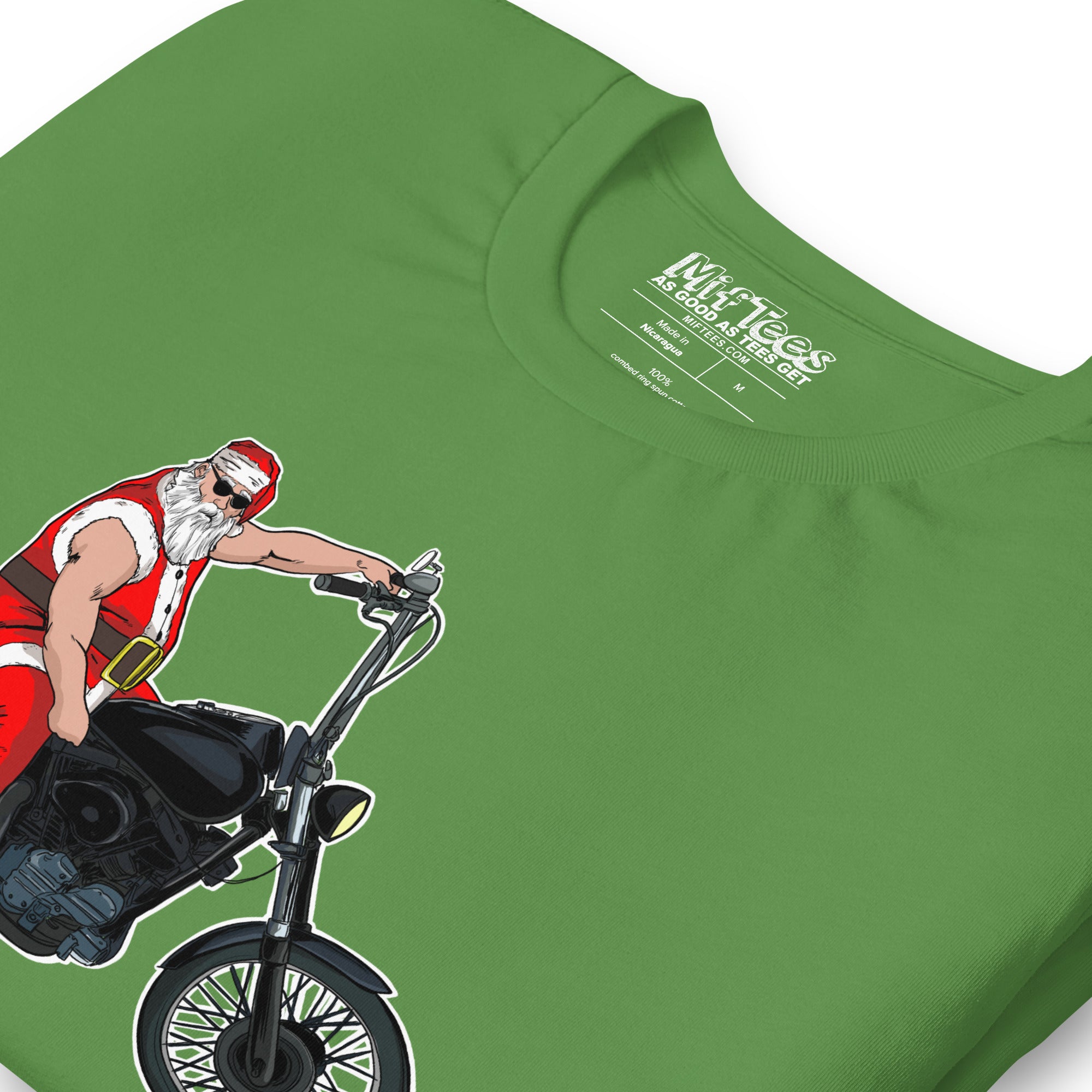 Metal Santa on Motorcycle with Sunglasses t-shirt