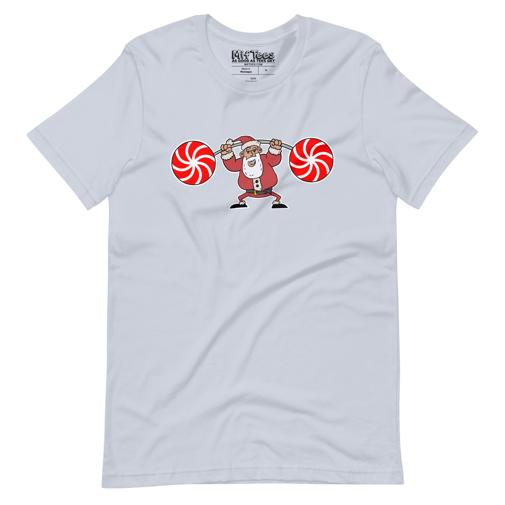 Santa Lifting Candy Cane Weights t-shirt