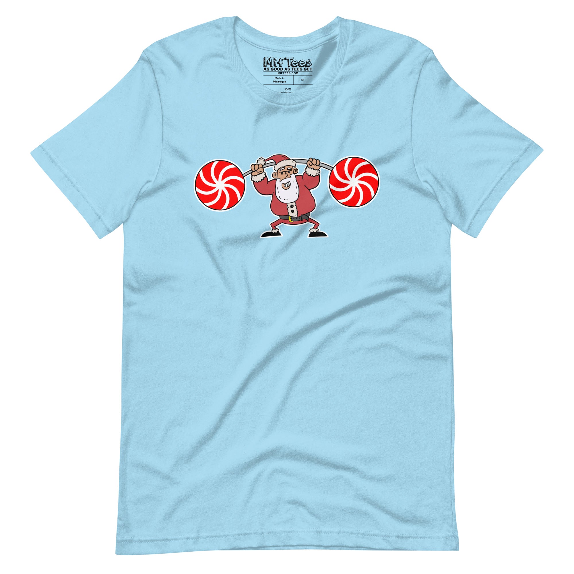 Santa Lifting Candy Cane Weights t-shirt