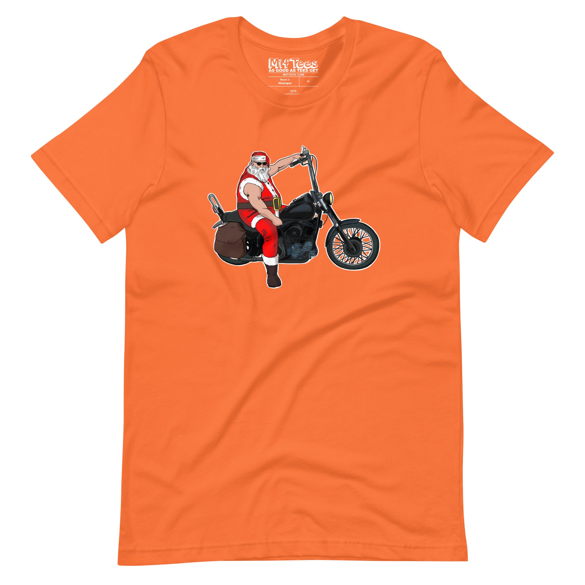 Metal Santa on Motorcycle with Sunglasses t-shirt