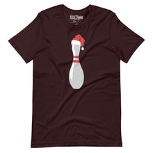 Load image into Gallery viewer, Bowling Pin with Santa Hat t-shirt
