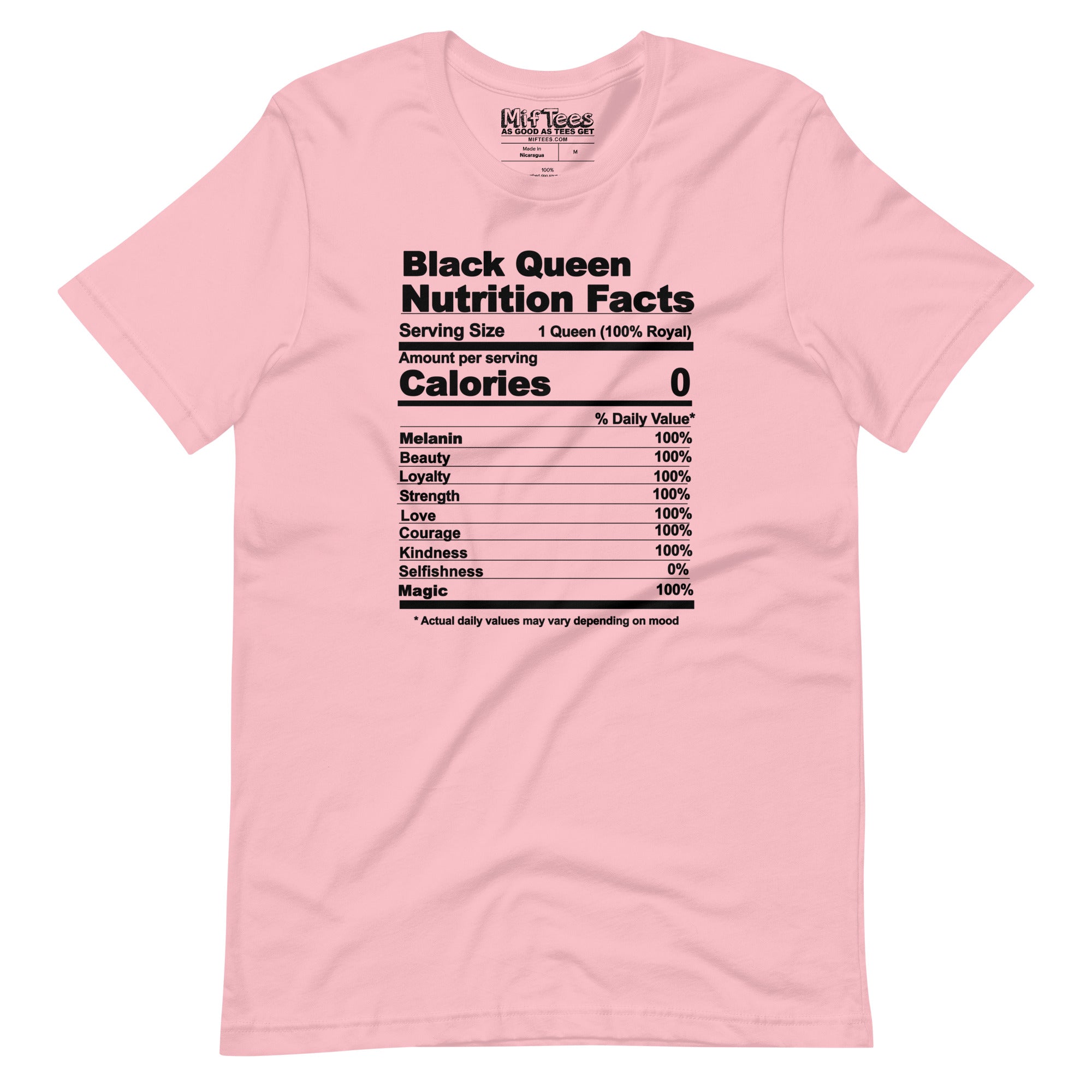 Black Queen Nutrition Facts t-shirt