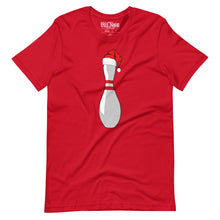 Load image into Gallery viewer, Bowling Pin with Santa Hat t-shirt
