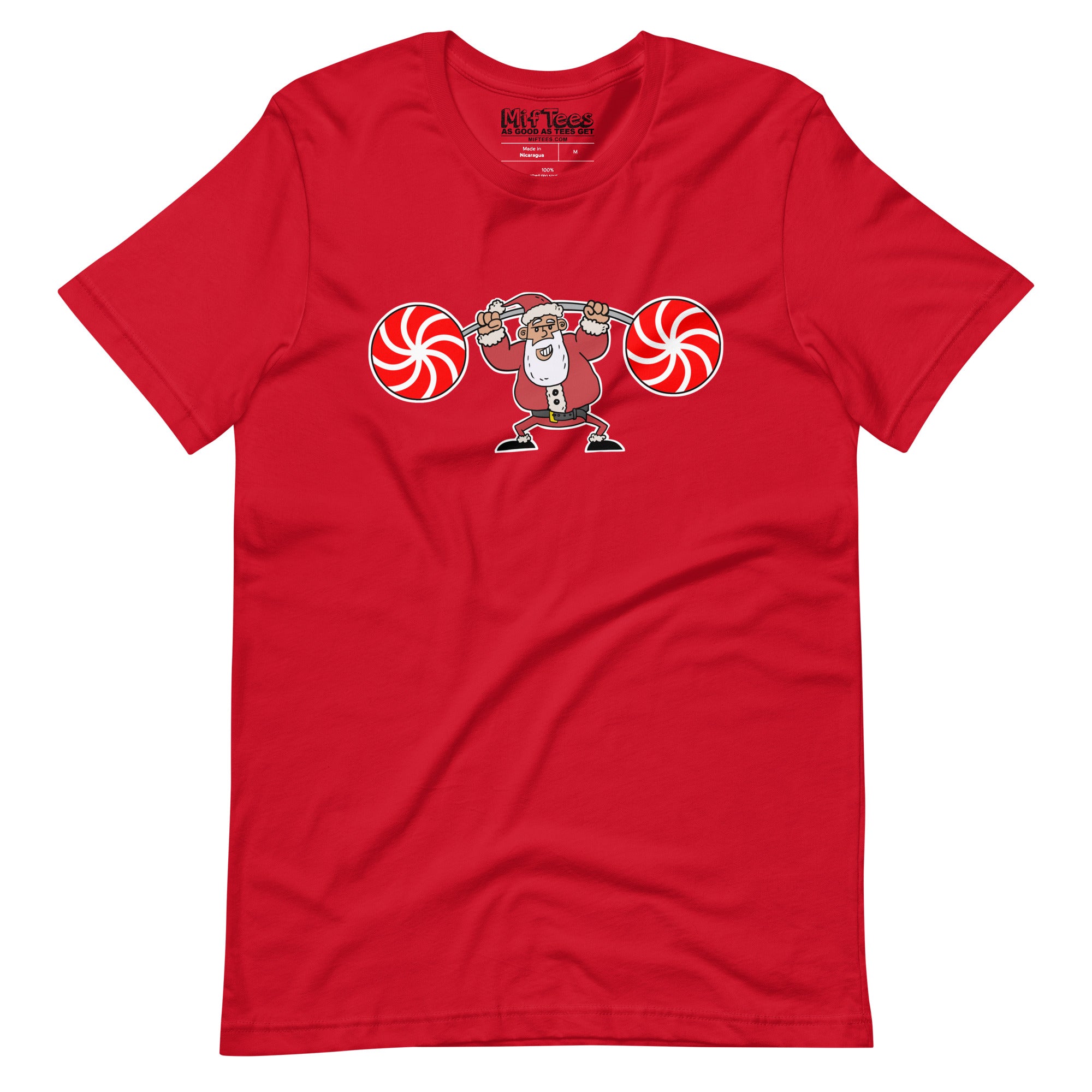 Santa Lifting Candy Cane Weights t-shirt