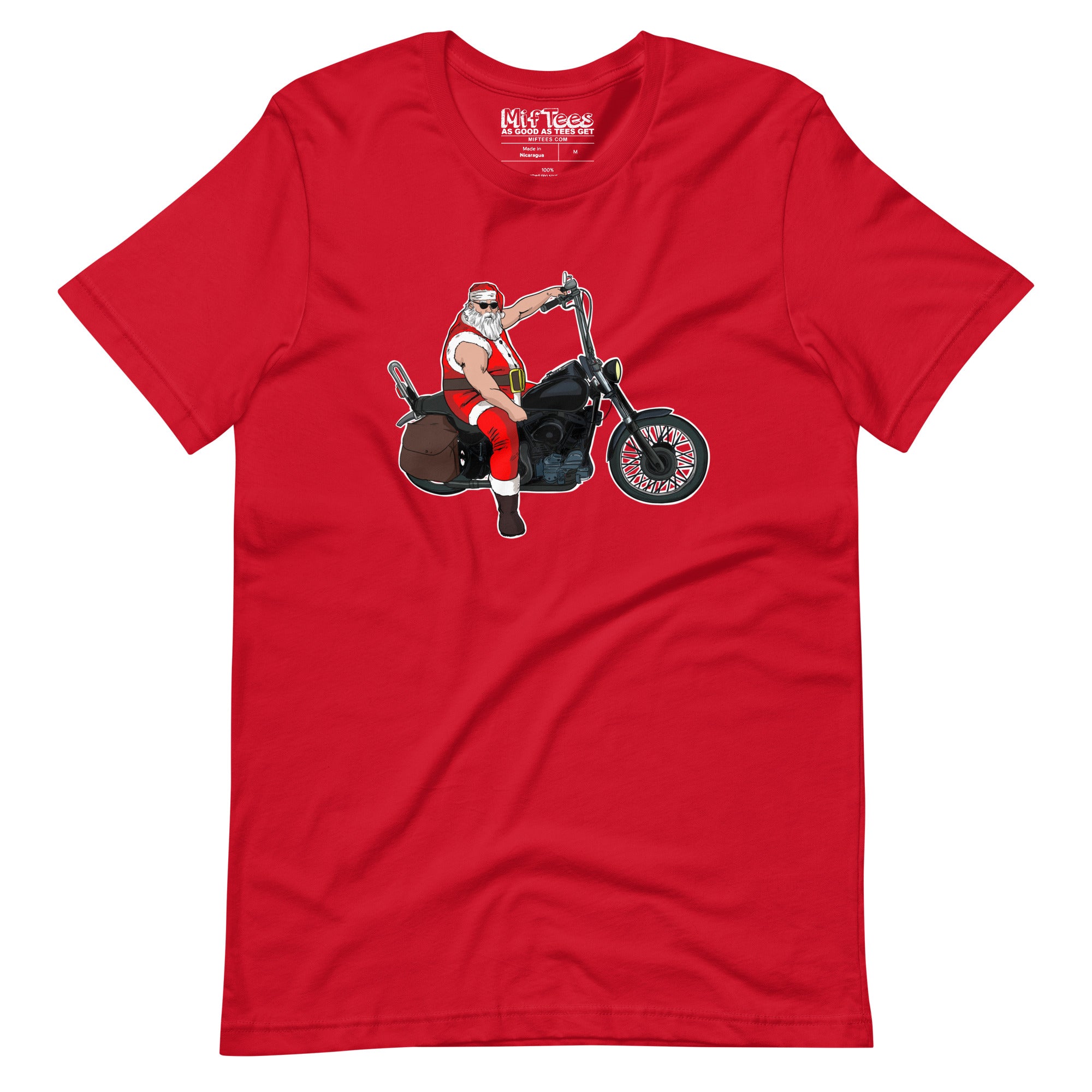 Metal Santa on Motorcycle with Sunglasses t-shirt