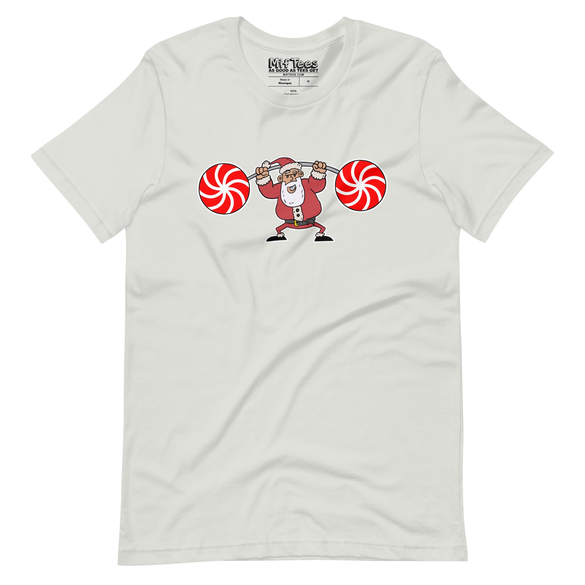 Santa Lifting Candy Cane Weights t-shirt