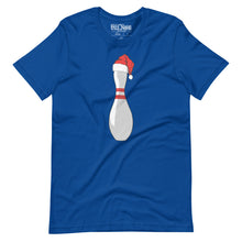 Load image into Gallery viewer, Bowling Pin with Santa Hat t-shirt
