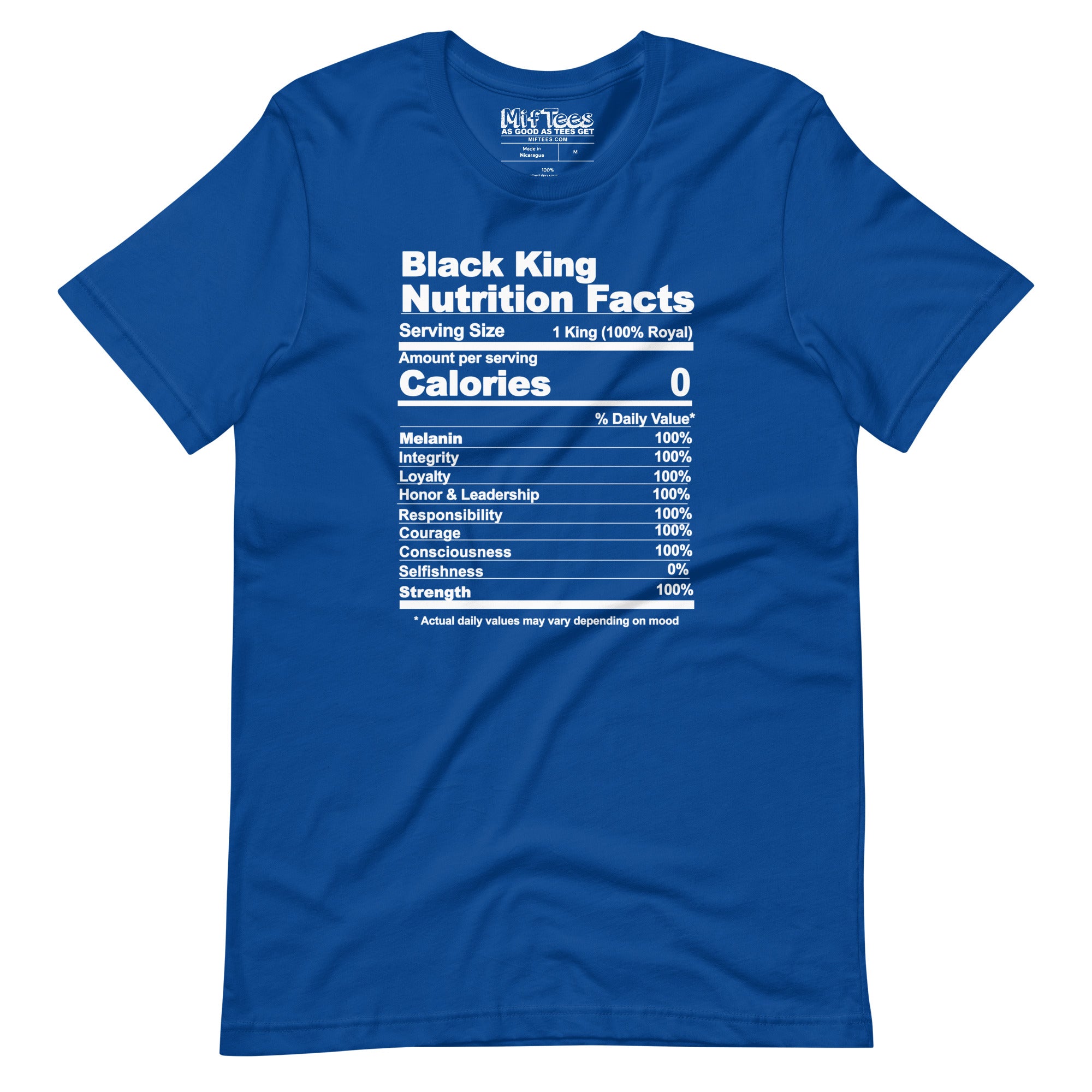 Black King nutritional facts t-shirt