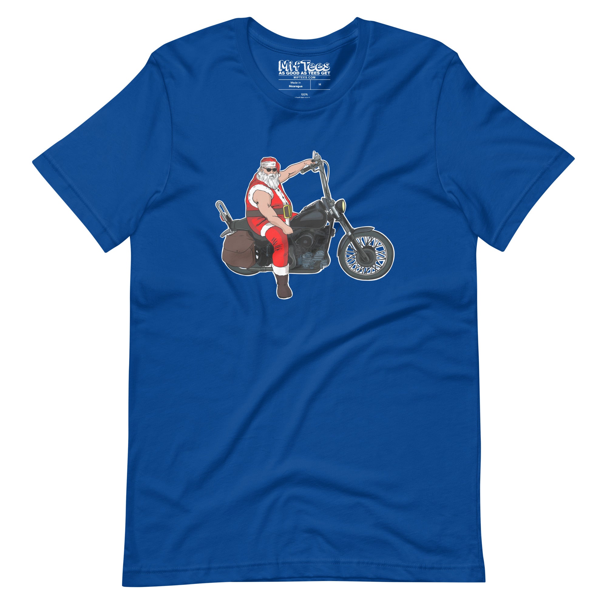 Metal Santa on Motorcycle with Sunglasses t-shirt