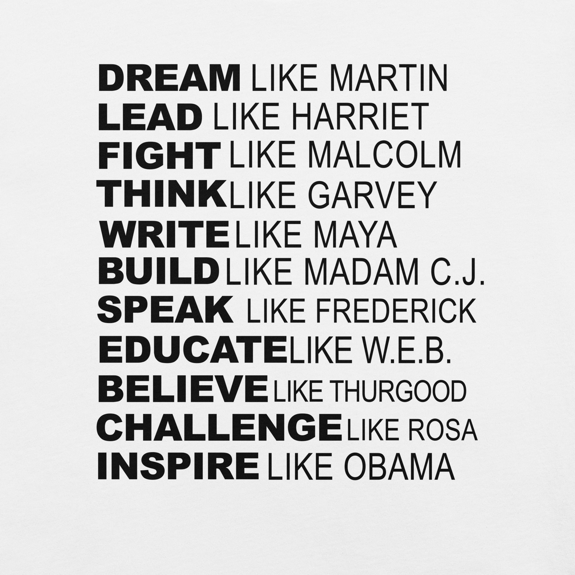 Dream Like Martin, Lead Like Harriet, Fight Like Malcolm t-shirt