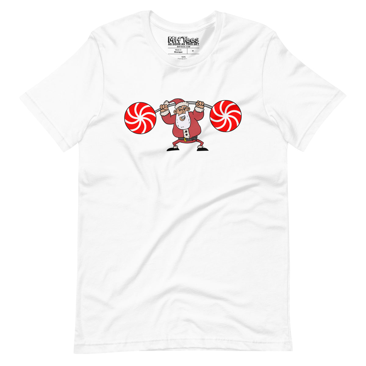 Santa Lifting Candy Cane Weights t-shirt