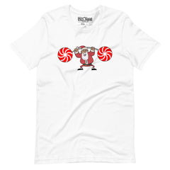 Santa Lifting Candy Cane Weights t-shirt