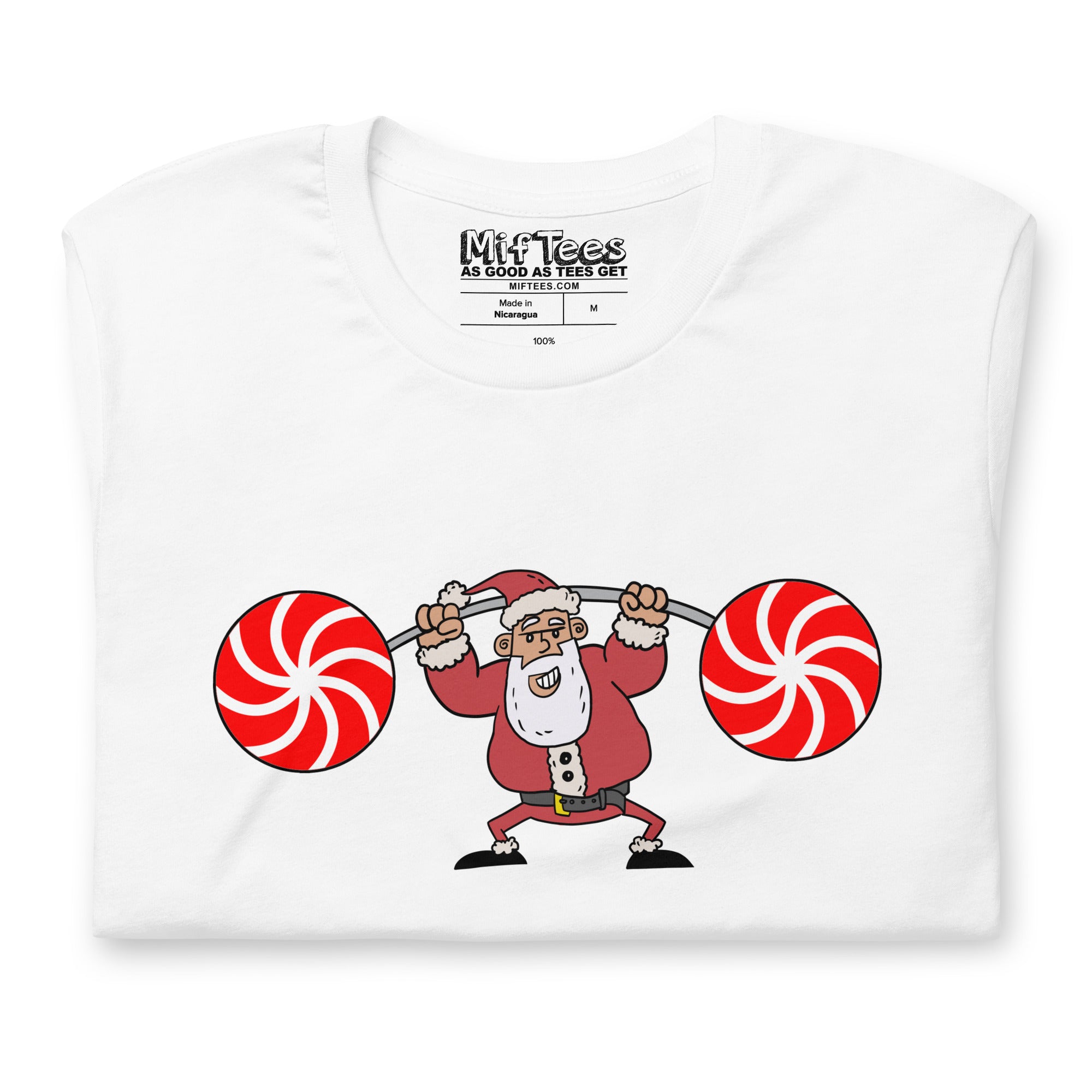 Santa Lifting Candy Cane Weights t-shirt