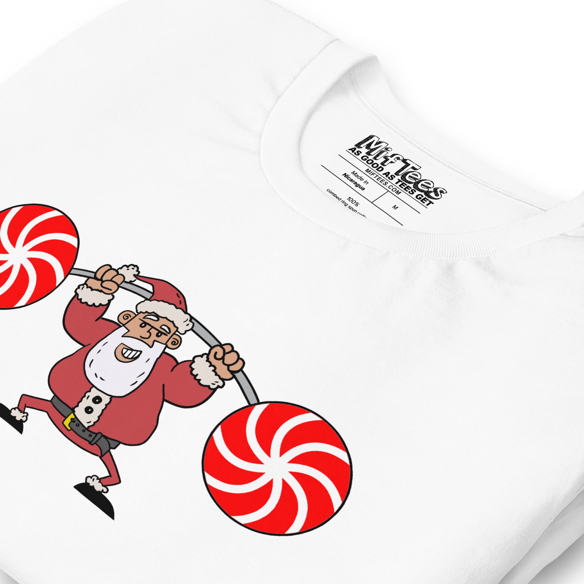 Santa Lifting Candy Cane Weights t-shirt